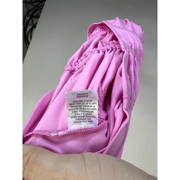 Open Edit Pink Ruched Short Sleeves Scoop Neck Stretchy Top Assymetrical Size L - Image 10