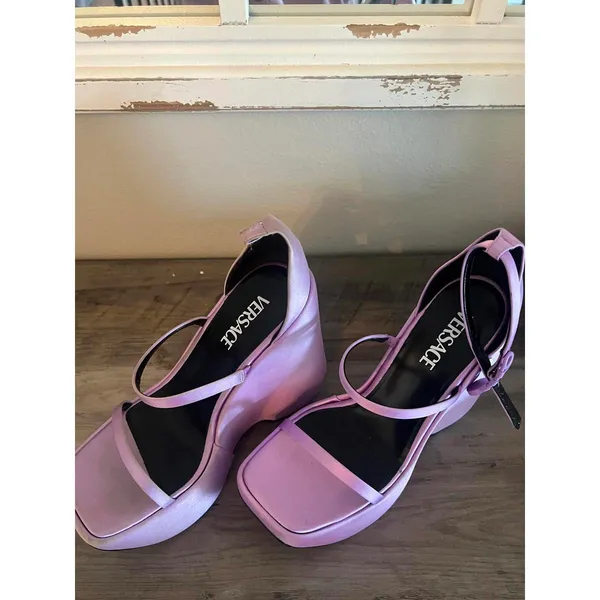 Versace Platform 170mm Satin Lilac Purple Sandals - Image 2