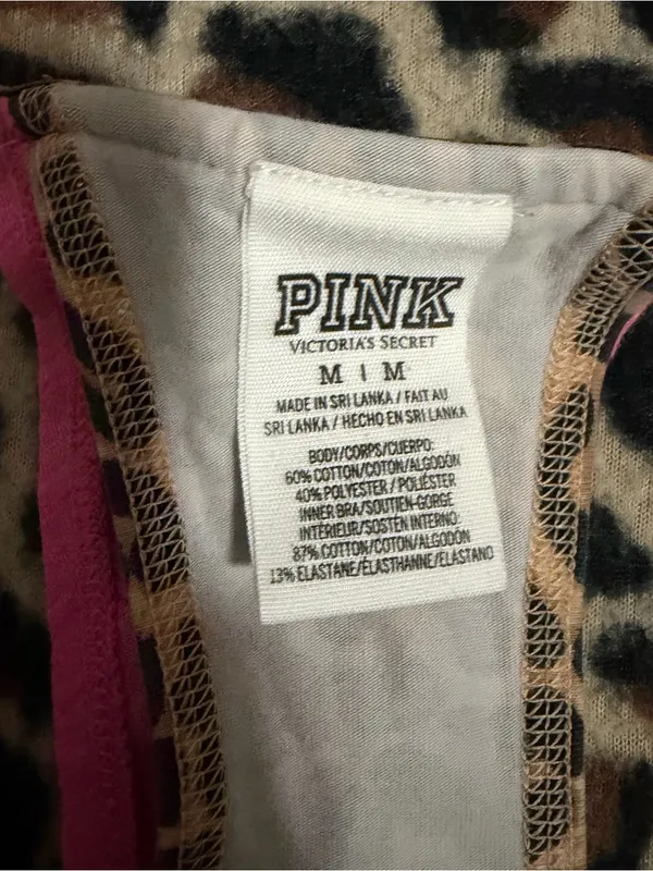 2000s vintage style 2014 victoria secret pink tank top with leopard print bra - Image 7