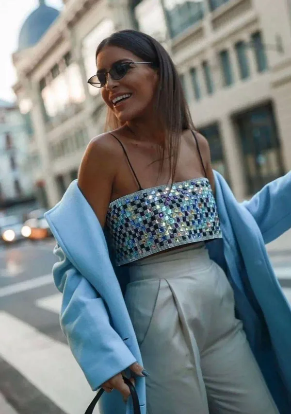 ZARA crop top shiny strappy rhinestones party night out - Image 7
