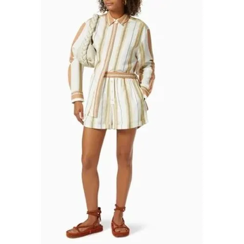Shona Joy Women Suzana‎ Linen Button Front Tunic Shirt Medium Striped Resort - Image 3