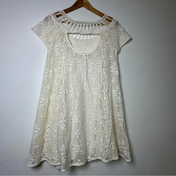 Free People Holy Mountain Mini Floral Crochet Dress Ivory Cottagecore Coquette - Image 5