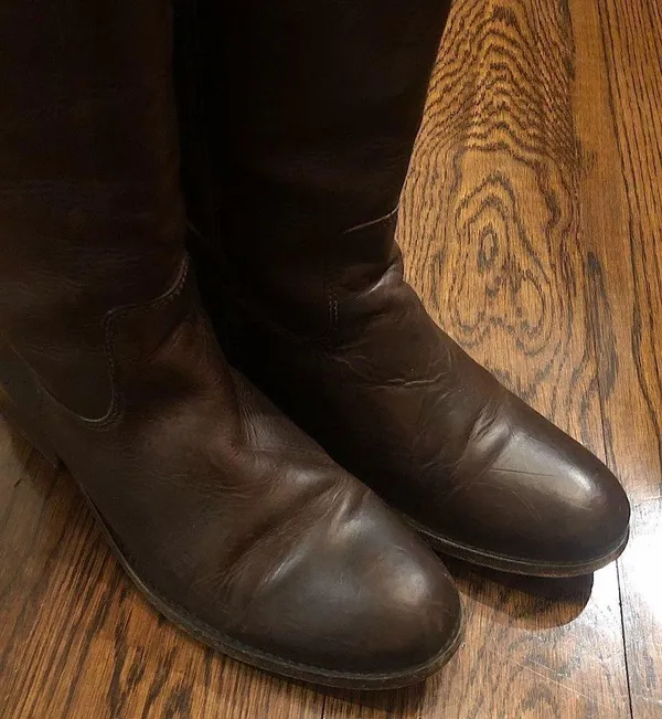 FRYE Brown Leather Mid Calf Campus Low Heel Smooth Shaft Western Boots Sz 9 - Image 4
