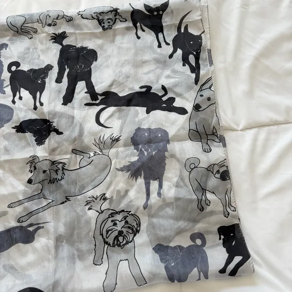 Vintage Dog Lover Womens Scarf 100% Silk Shawl Gray‎ Feminine Whimsy Coquette - Image 3