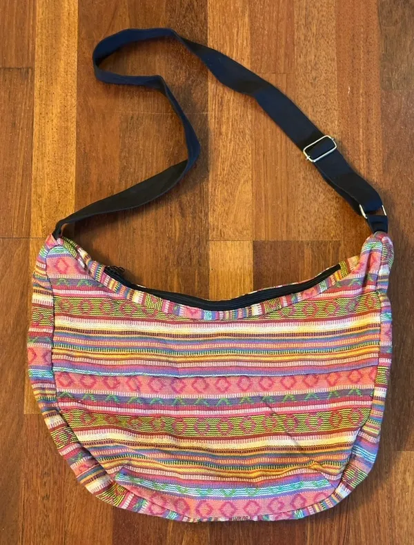 Antik Kraft Bohemian-Style Hobo Shoulder Bag Woven Colorful Pattern Black Strap - Image 2