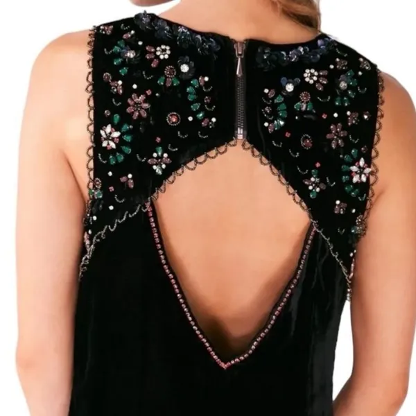 NWT Urban Outfitters Ecote Jasmina Velvet Embellished Shift Dress Black Size Med - Image 2