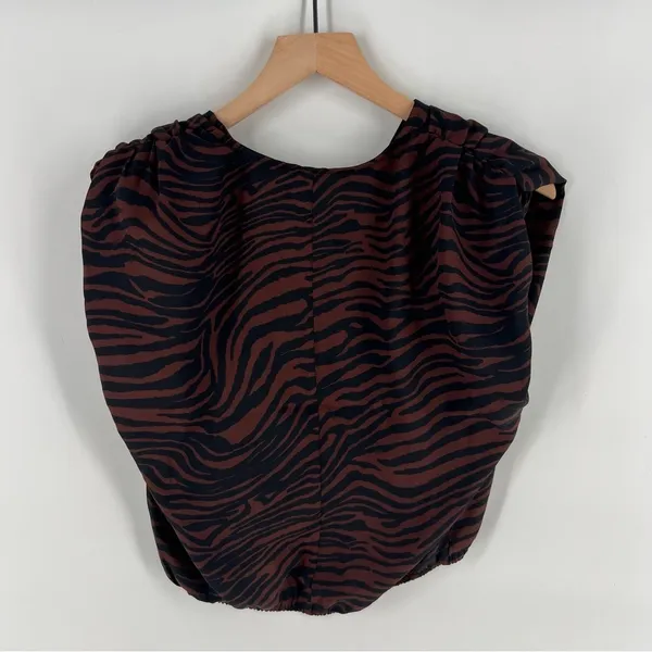 Express Brown‎ Zebra Print Chiffon Surplice Sleeveless Shoulder Pads Crop Top - Image 2