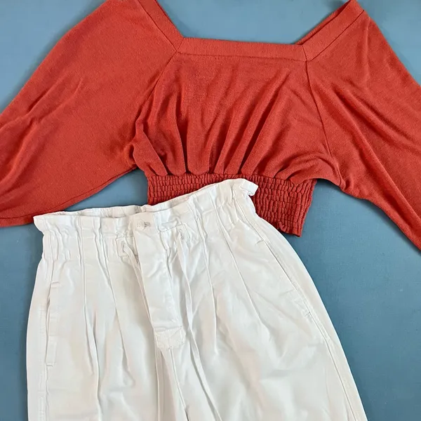 Free People Margate Pleated Paperbag Waist Zinc‎ White Trouser Pants - Image 5