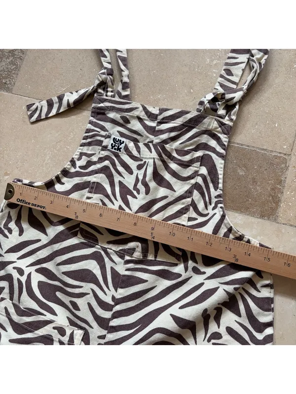 Lucy & Yak Dungarees Overalls Zebra Print Cream Brown Organic Cotton US Size 2R - Image 7