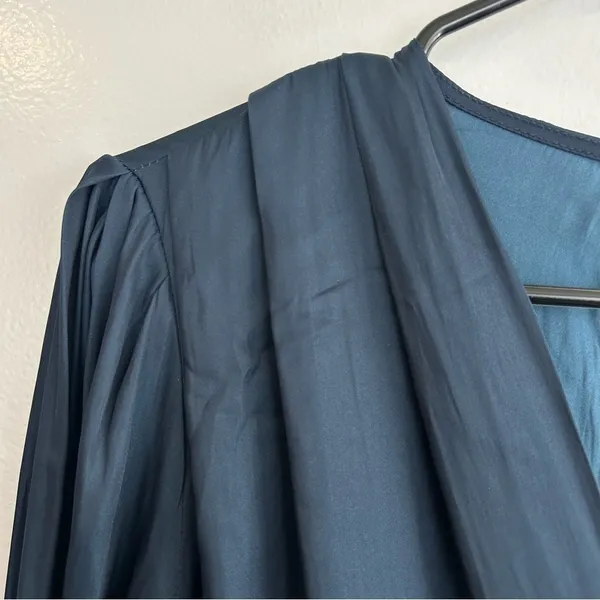 NWT See You Soon Dusty Blue Satin Long Sleeve Mini Dress Medium Anthropolgie - Image 3