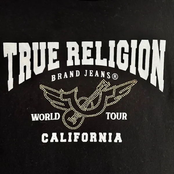 True Religion Women’s XL Black World Tour California Rhinestone Logo Graphic Tee - Image 4