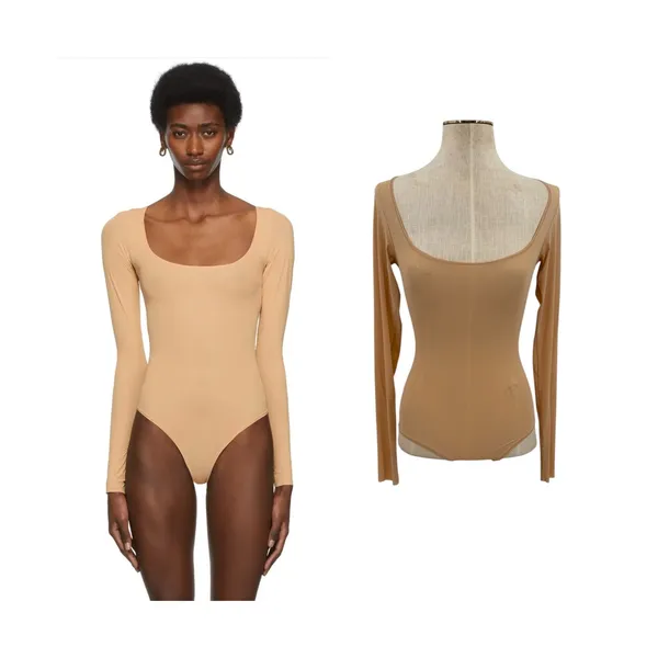 Skims‎ Jelly Sheer Long Sleeve Scoop Neck Thong Bodysuit Clay Nude XS NWT - Image 2