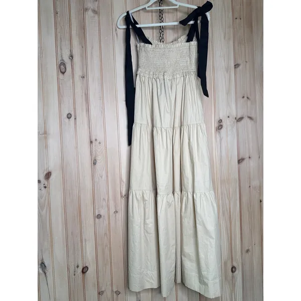 NWT Lulus Bembe Beige Tie-Strap Tiered Maxi Dress Coquette Holiday Resort Sz S - Image 6