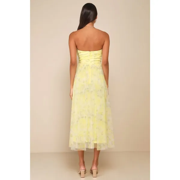 NWT Lulus Perfect Whimsy Yellow Floral Mesh Strapless Midi Dress Tube Size XL - Image 7