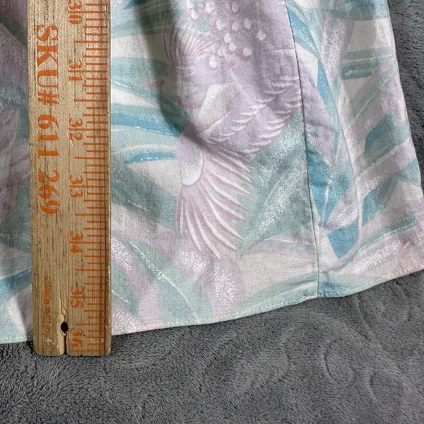 VTG 80s Pastel Strapless Mini Dress 13 Tropical Bird Print Summer Retro Side Tie - Image 13