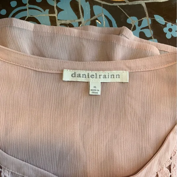 DANIEL RAINN Blush Pink Sheer Crochet Boho Tunic Sz: XL - Image 6