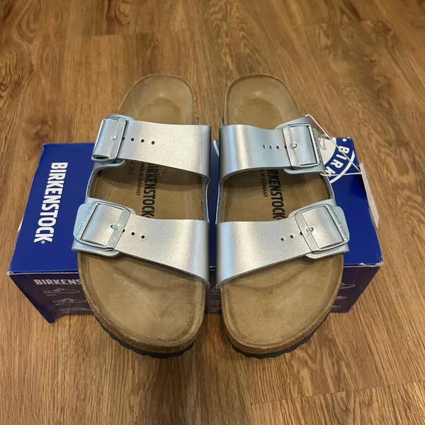 Birkenstock Arizona silver gladiator sandals shoes new - Image 2
