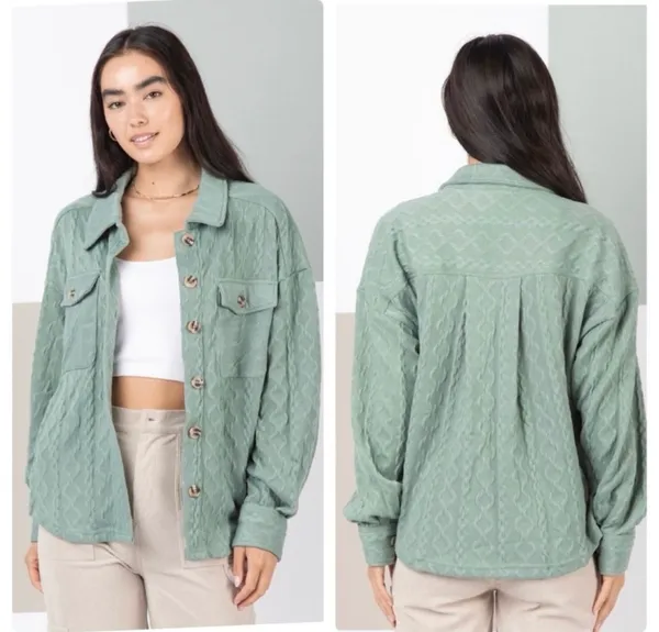 New In Women’s Cable Knit Shacket Green - Image 2