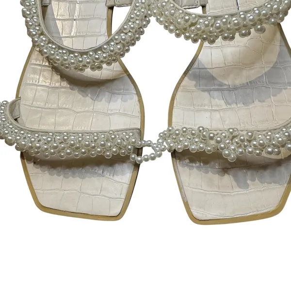 Dolce Vita Shoes‎ Womens Size 9 White Pearl Beaded Slide Sandals Flat Dressy - Image 2