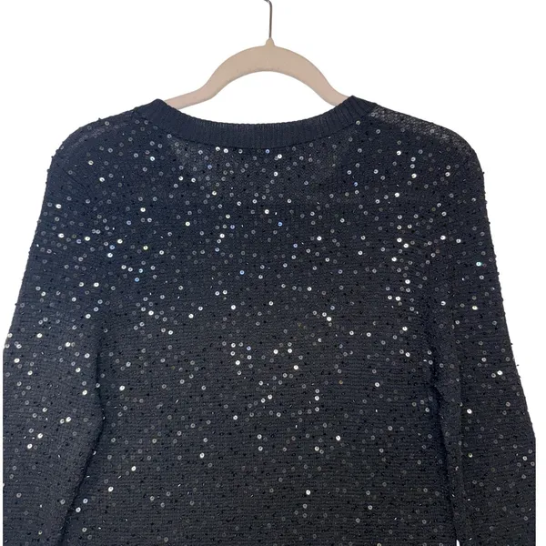 Alice + Olivia‎ Black Sequin Embellished Merino Wool Knit Sweater Party Small - Image 11