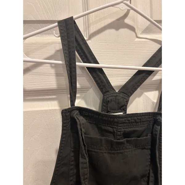 Aerie Werk & Play Twill Overalls Charcoal Gray Cotton Overalls Frayed Hem Size M - Image 4