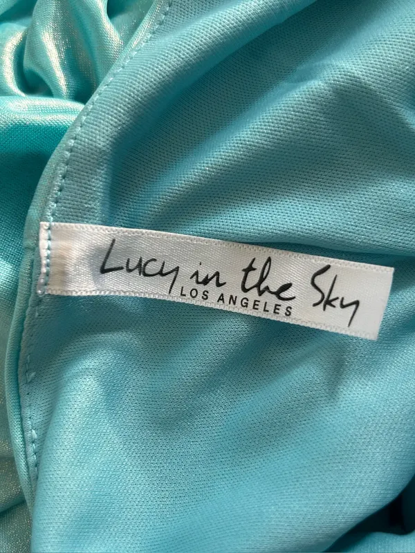 Lucy in the Sky Light Blue Ruched Slinky Bodycon Mini Dress Size Small - Image 3