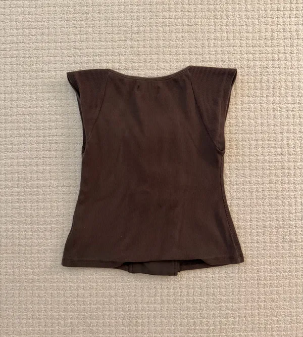 OPINI Brown Button Scoop Neck Top - Image 2