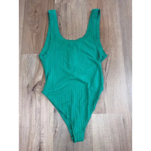 Free People Intimately Ribbed Henley Bodysuit Green Sleeveless XS Fits Like Med - Image 4