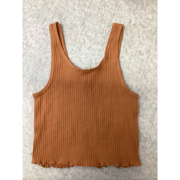Billabong Essentials Ribbed Keyhole Tank Top Orange Lettuce Hem XS - Image 4