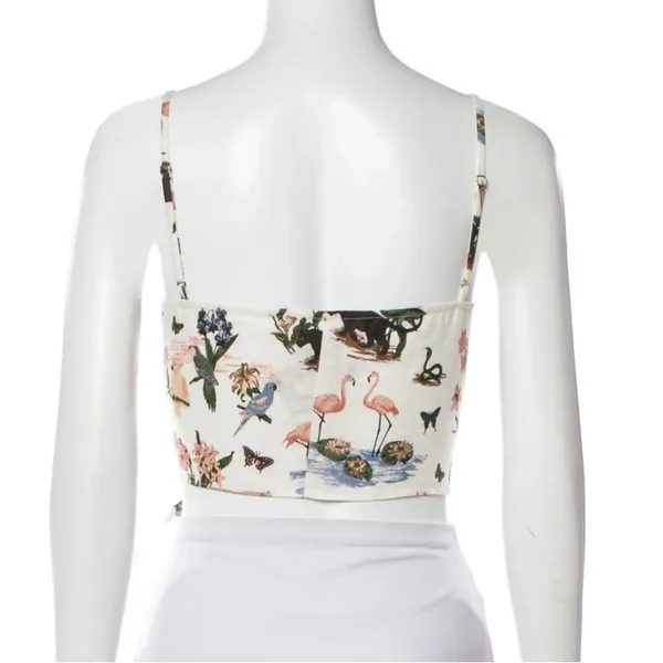 Reformation Medium Linen Crop Double Tie Tank Top Animal Print Janeiro Safari - Image 6