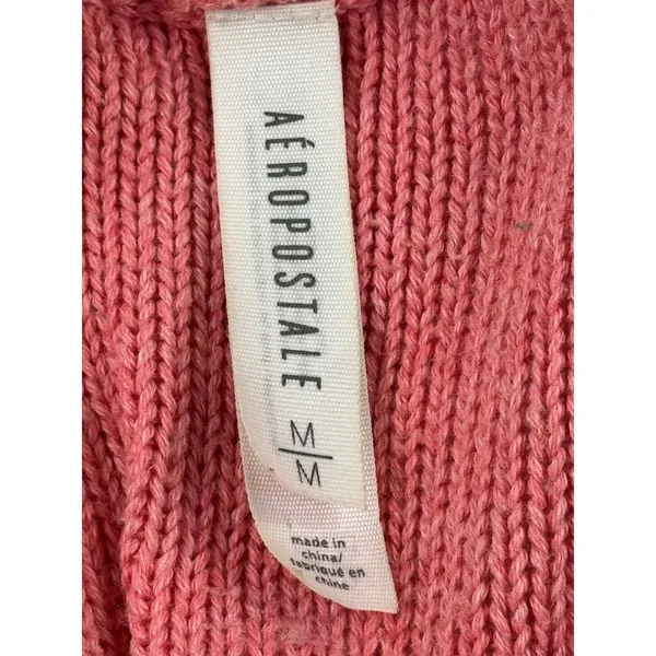Aeropostale‎ Women's V-Neck Knit Sweater Coral Pink Cable Stitch Medium - Image 7