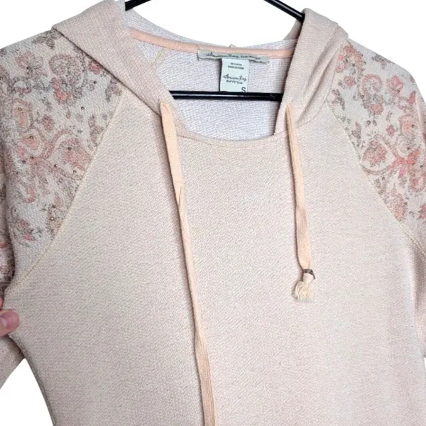 American Rag Cie Womens Pink‎ Floral Embroidered Beaded Knit Hoodie Sweatshirt S - Image 5