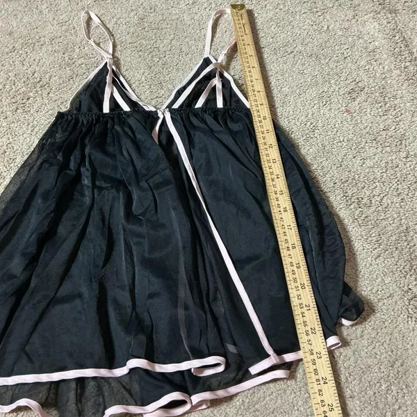 Victoria's Secret Black Pink Sheer Mesh‎ Coquette Babydoll Chemise M/M - Image 6