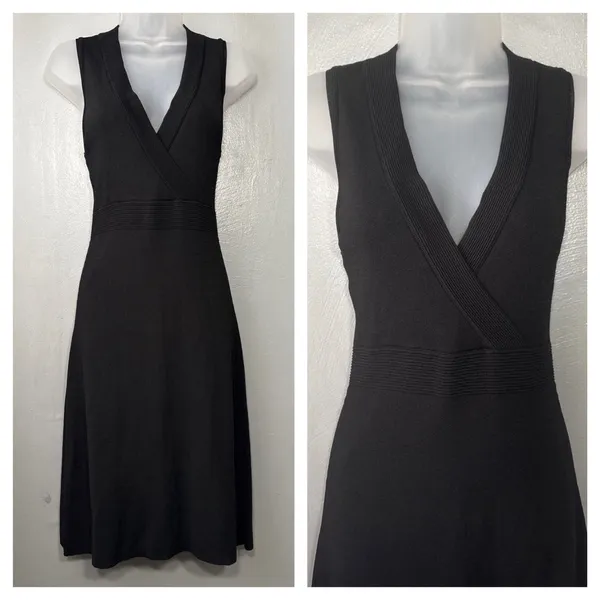Ann Taylor Sleeveless Sweater Dress Size Small Black Preppy Classic Chic Midi - Image 2