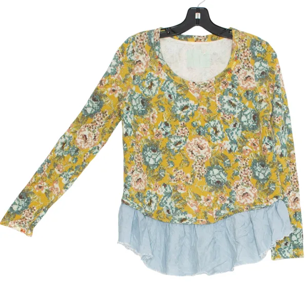 Lilka Anthropologie Womens Top Sweatshirt Mixed Media Ruffle Floral Medium FC - Image 6