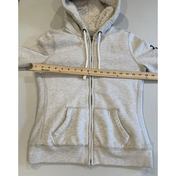 Abercrombie & Fitch Y2K Zip Hoodie Womens Medium Sherpa Lined Spellout 2000s - Image 5