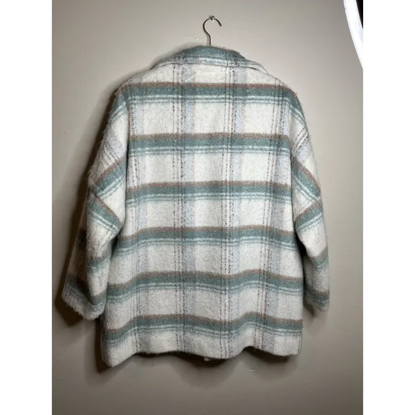 Anthropologie Womens‎ White Green Elsa Plaid Collared Long Sleeve Coat Size M - Image 12