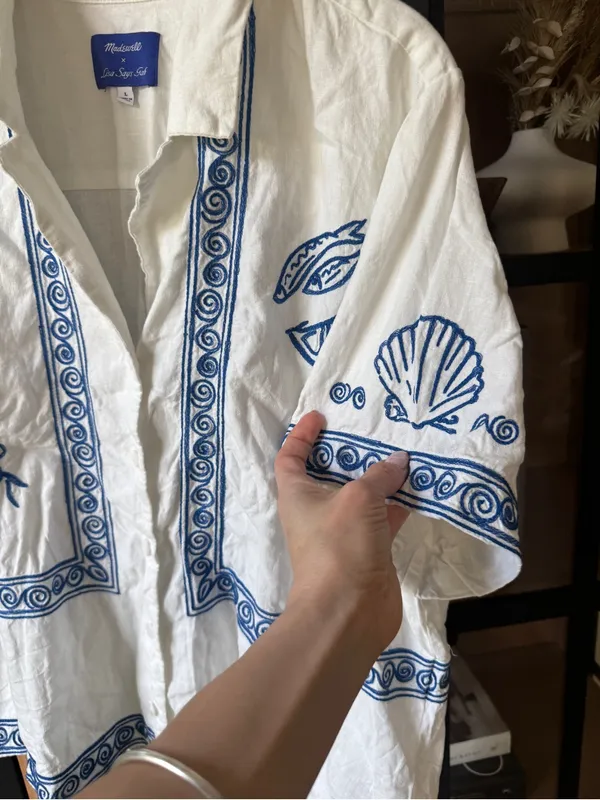Lisa Says Gah! Linen Madewell Embroidered Button-Front Shirt short sleeve top - Image 4