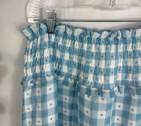 NWT Topshop Light Blue Gingham Check Midi Skirt Size 8 - Image 3