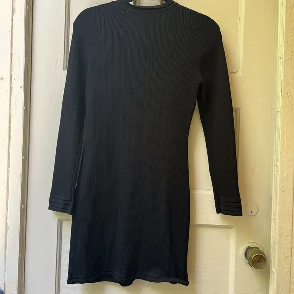 Zara Black Dress L Bodycon Work Long sleeve Preppy Ribbed Fitted Professional - Image 6