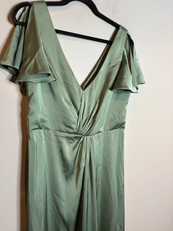 Azazie Soren Agave Green Maxi Dress Satin Stretch - Image 3