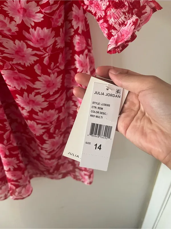 Julia Jordan NWT Pink Floral Chiffon Long Sleeve Mini Dress 14 Romantic Resort Office Party - Image 5