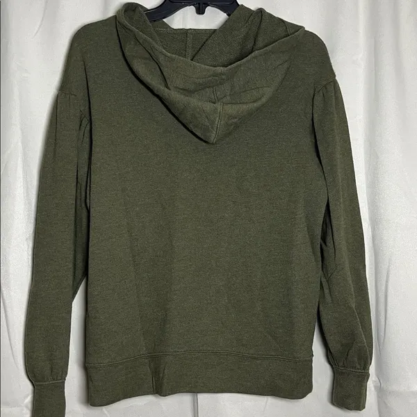Madewell Pleat Sleeve Shrunken Hoodie Sweatshirt‎ Olive Green Heathered XXS - Image 2