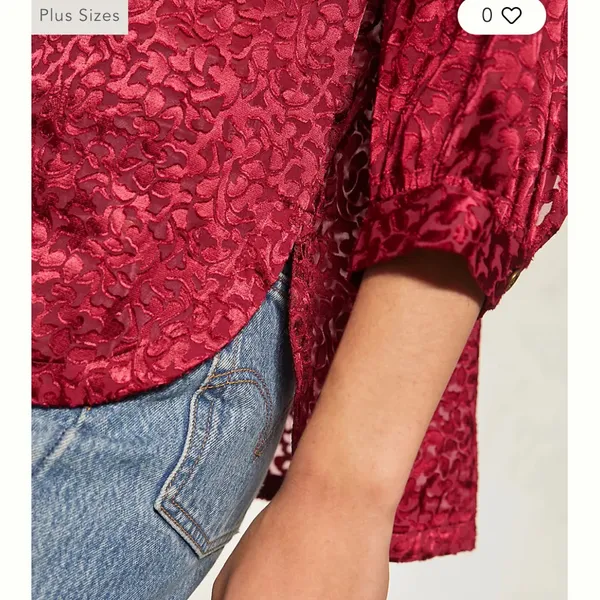 Anthropologie Susanna Velvet Deep Red Patterned B/D Blouse | Small - Image 4