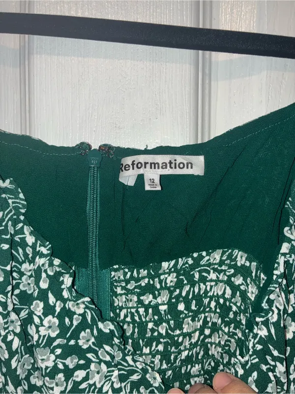 Reformation Esther Green Floral Mini Dress Sz 12 - Image 6