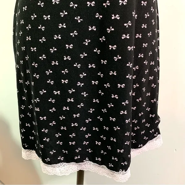 Apt. 9 Intimates Black and Pink Lace Bow Print Coquette Mini Slip Dress - Image 3