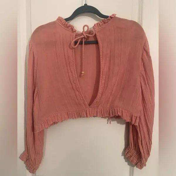 🌸 💓Wonen’s Boho Crop Top With Open Back Tie Pink Size XS - Image 2