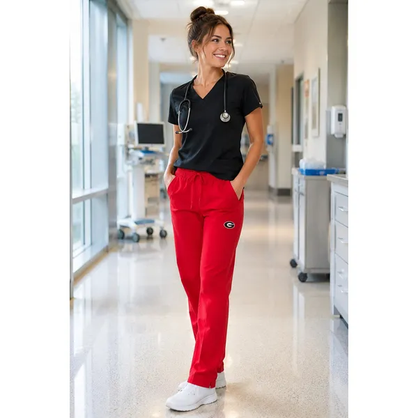 Burcs Georgia Bulldogs UGA Red Scrub Pants Drawstring Small Cotton‎ Blend Unisex - Image 2