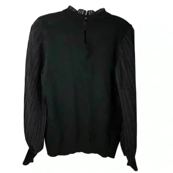 Sioni Women's Black Sheer Pleated Sleeve Mock Neck Blouse Size M‎ - Image 3