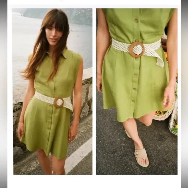 Zara Khaki Midi Dress with Woven Belt - Image 2